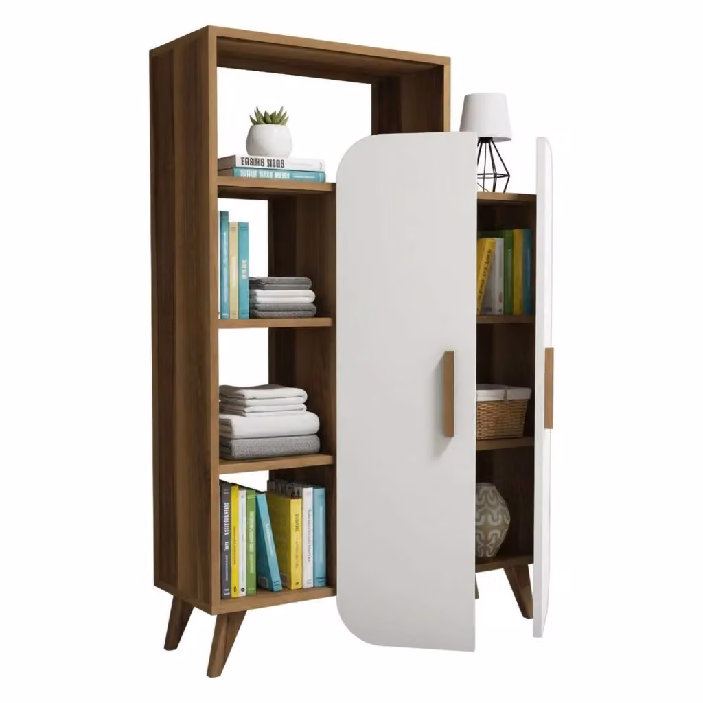 Credenza Tormalina DMORA Buffet e Madia da Soggiorno o Cucina, Noce e Bianco, L: 90 cm, P: 32 cm, H: 132 cm – 2