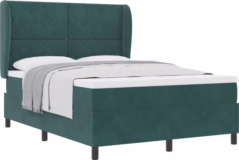 Letto a molle con materasso Verde Scuro 190 x 140 cm Velluto