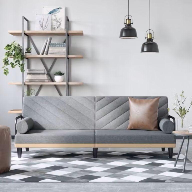 Maison Exclusive - Divano letto con braccioli, colore grigio chiaro, rivestito in tessuto