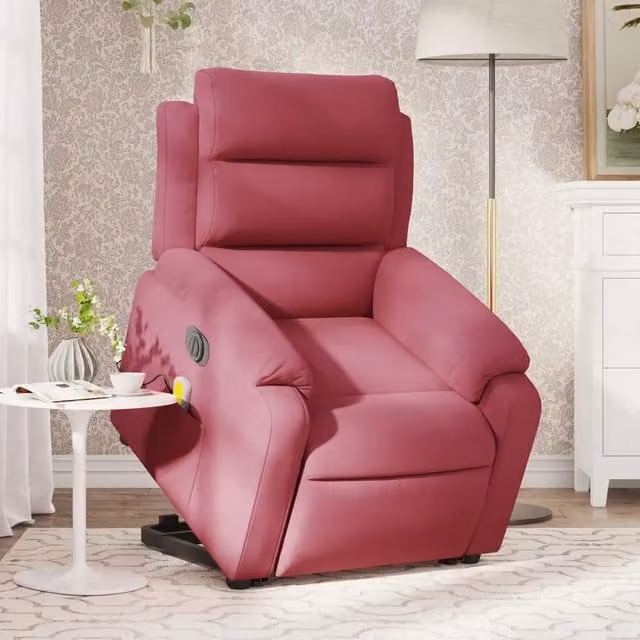 Poltrona Alzapersona Elettrica Massaggiante vidaXL in Velluto Rosso con Braccioli – 1