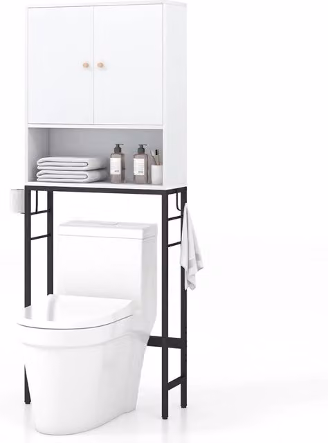 Armadio da bagno autoportante DESIGN IN sopra il wc con 2 ante e ripiani regolabili, Bianco – 1