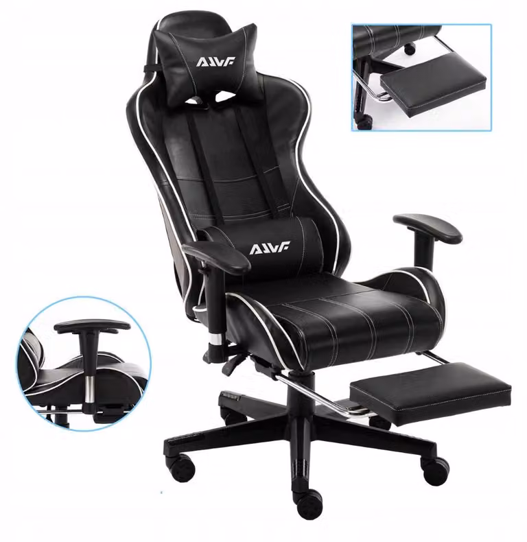 Sedia da gaming – Sedia da ufficio in stile racing con rivestimento in ecopelle e poggiapiedi regolabile