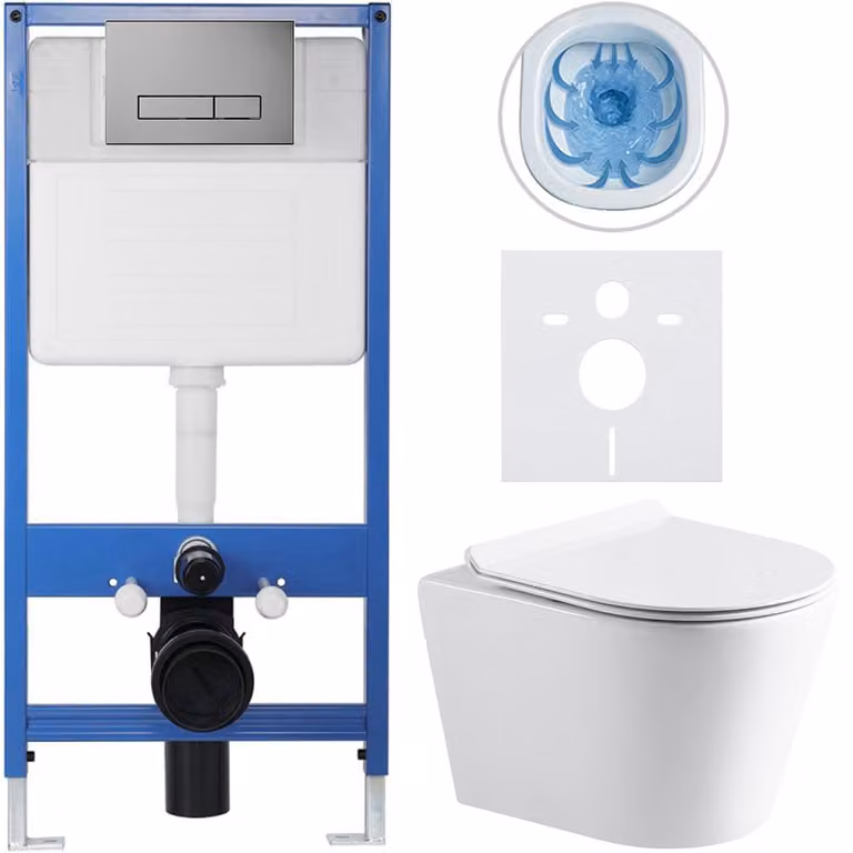 CERANO - Set completo per WC da incasso Lite/Norbi - bianco lucido - Pulsante WC Slim, grigio scuro - Installazione a parete/cartongesso - 48,5x36,5 cm