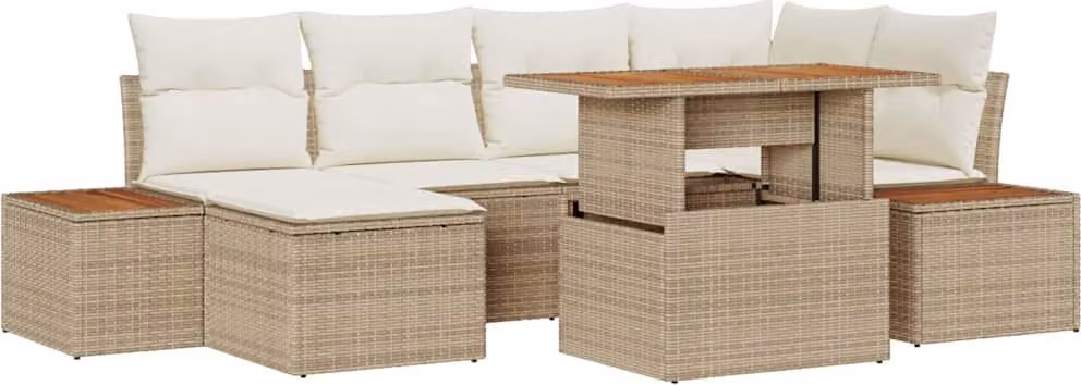 Set Divano da Giardino 7 pcs Beige Poly Rattan