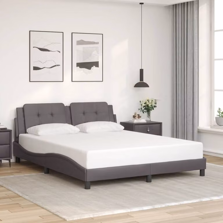 vidaXL Giroletto Zadar senza materasso in similpelle grigio L/P/H: 160 x 200 x 74,5 cm