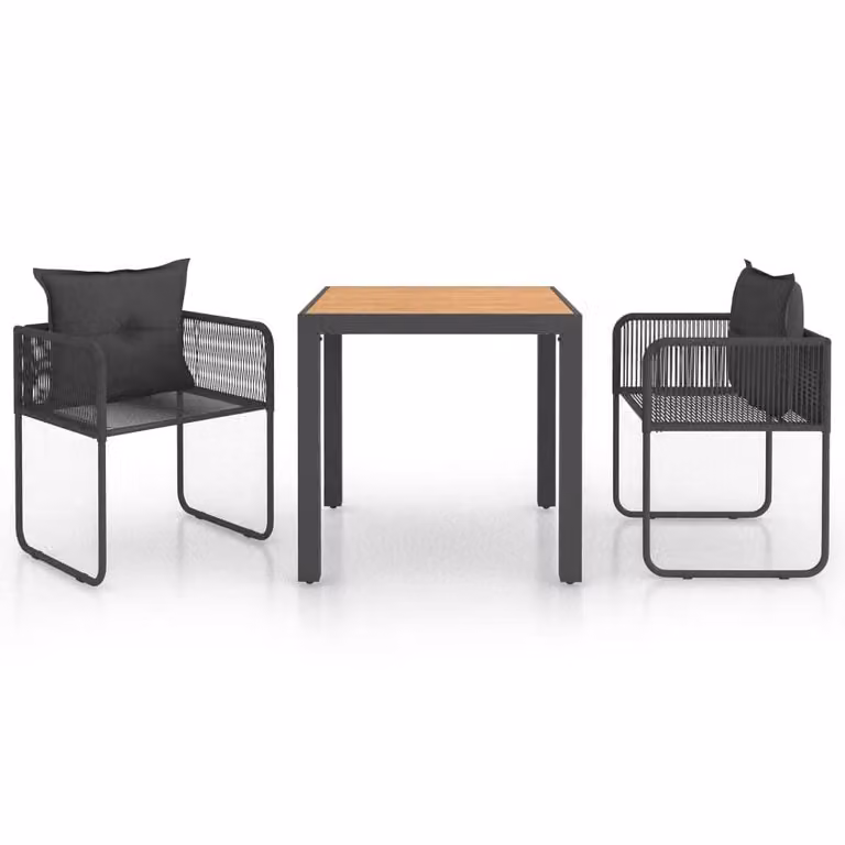 Set da Pranzo da Giardino 3 pz in Rattan PVC Nero e Marrone