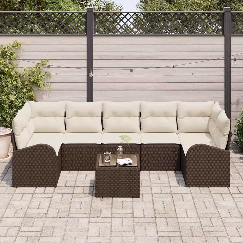 vidaXL Set Divano da Giardino a Forma di U con Tavolino, 8 Pezzi, Marrone e Beige