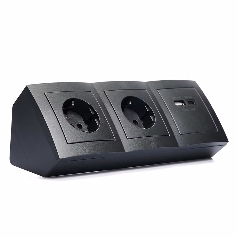 Blocco prese McPower Flair antracite Contatto di messa a terra a 2 vie 2x USB A+C