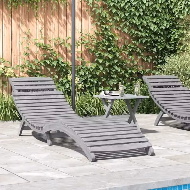 Lettino prendisole vidaXL in legno di acacia grigio L: 184 cm, P: 55 cm, H: 64 cm
