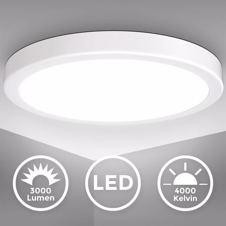 B.K.Licht Plafoniera LED 24W, luce bianca neutra 4.000K, diametro 38 cm, 3.000Lm, Lampada da soffitto bianca
