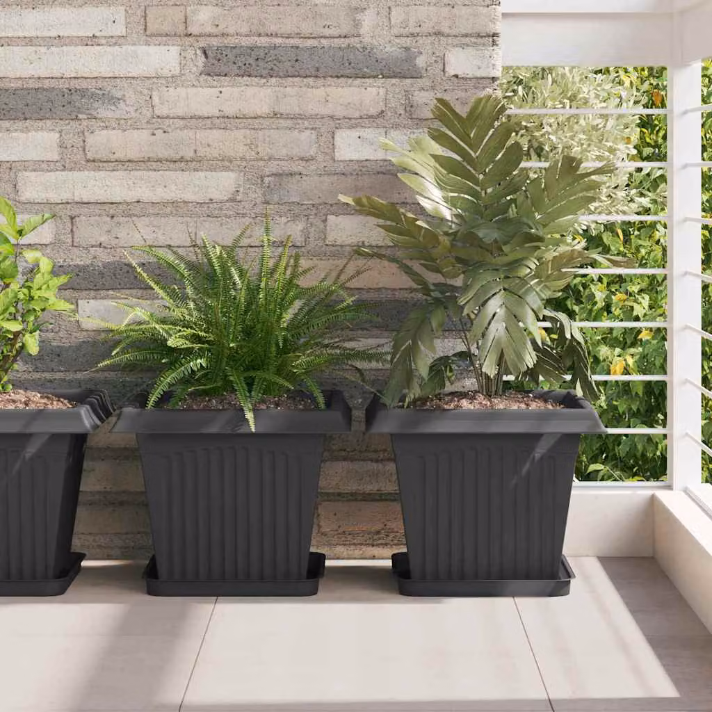Set di 6 vasi quadrati per fiori vidaXL in plastica, colore nero, L 33 x P 33 x H 26 cm
