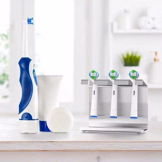 Portaspazzolini in acciaio inossidabile con vaschetta di raccolta - adatto per spazzolini elettrici - design compatto - per il bagno.