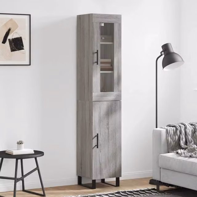 Credenza moderna da parete vidaXL in legno e metallo, Grigio opaco, L: 34,5 cm, P: 34 cm, H: 180 cm
