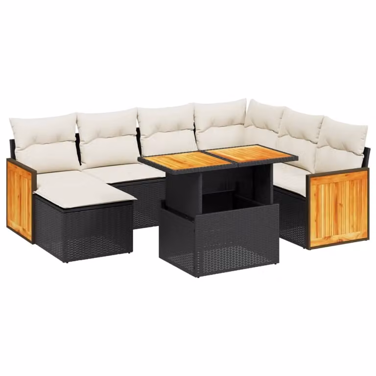 Set Divani da Giardino con Cuscini 8 pz Nero in Polyrattan