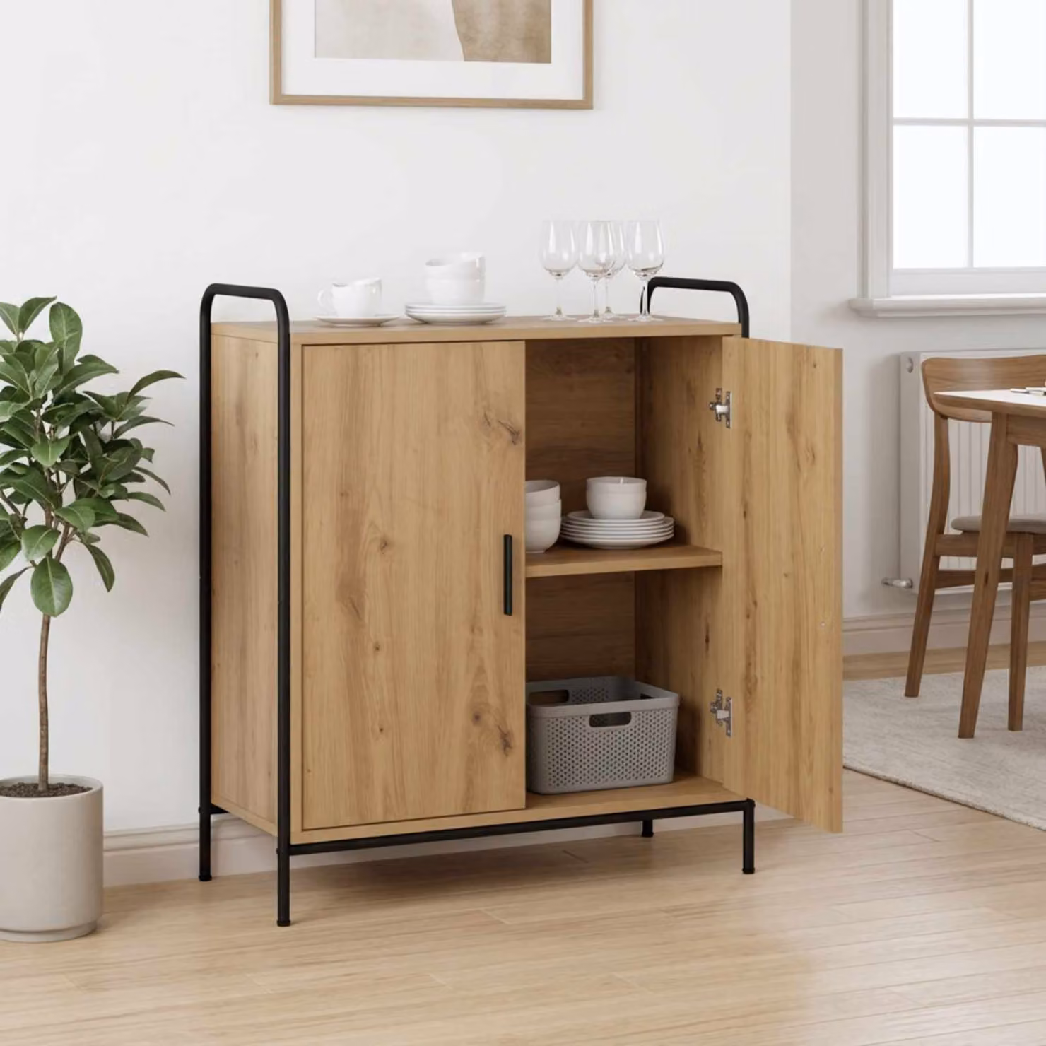 Credenza moderna vidaXL in rovere e metallo, colore marrone, L 97 x P 33 x H 81 cm