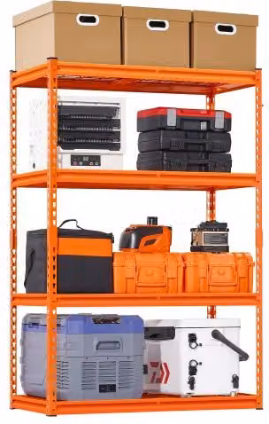 Scaffale Portaoggetti VEVOR in Metallo Arancione con 4 Ripiani Regolabili per Uso Industriale, Garage o Cucina, L/P/H: 152.4 x 101.6 x 50.8 cm