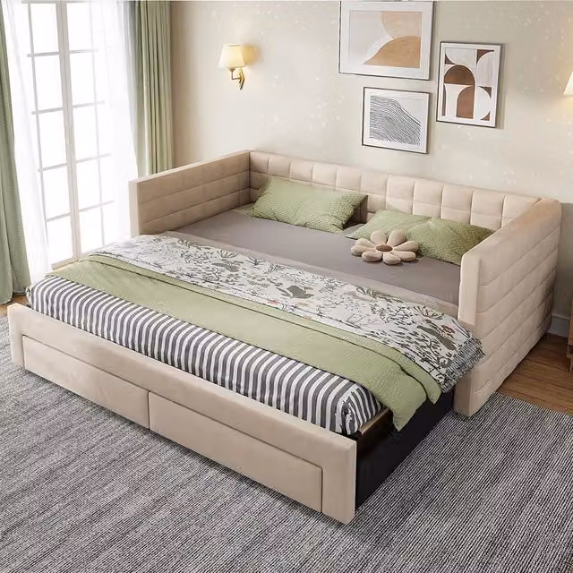 Divano letto 3in1 90x190cm?- Xylo - gigogne cotone/lino beige