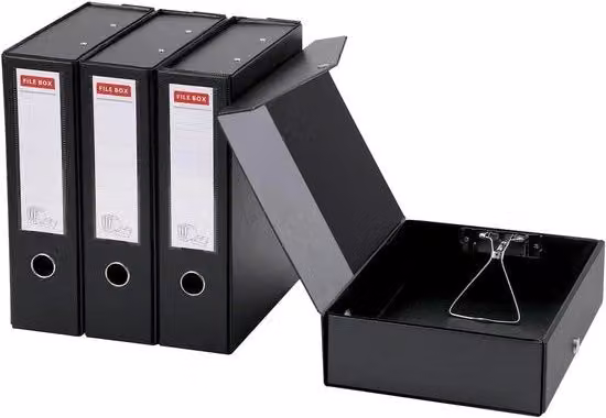 Set di archiviazione 4 pezzi A4, scatola archiviazione A4 con coperchio, scatola archiviazione, scatola per documenti, cassetti per ufficio, scuola (nero)
