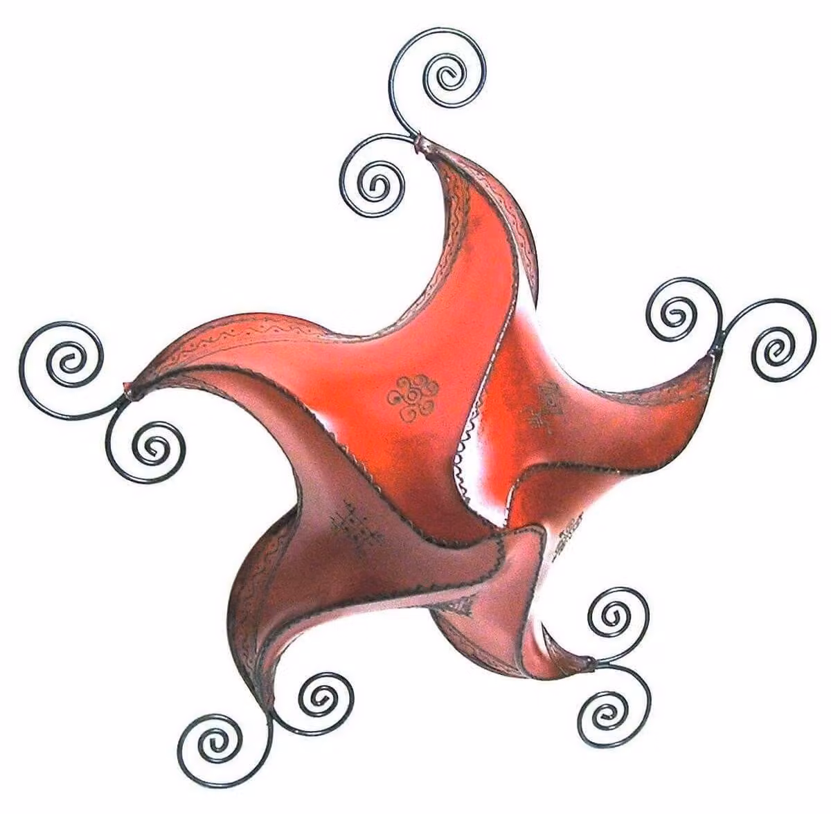 Lampada orientale lampada da soffitto lampada a sospensione lampada da soffitto marocchina lampada in pelle STERN Berber Star 70 cm, rosso
