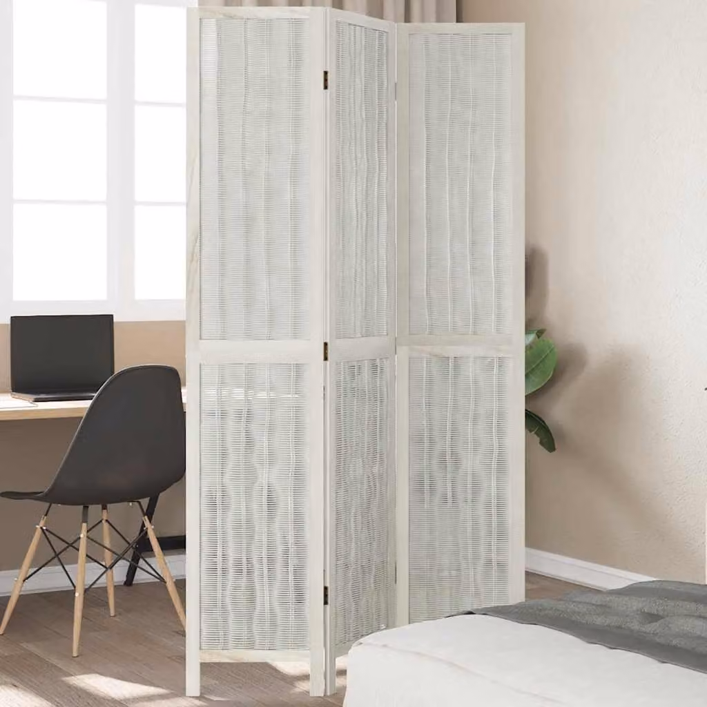 vidaXL Divisorio Ambienti 3 Pannelli in Legno Massello di Paulownia Bianco