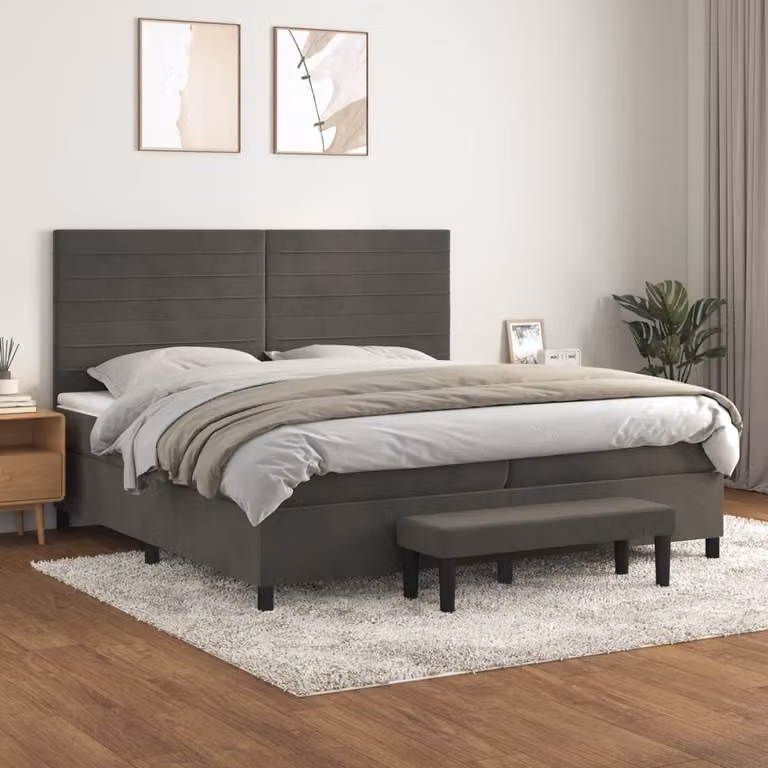 vidaXL Letto Ibrido con Giroletto a Molle e Materasso in Velluto Grigio, L/P/H: 200 x 200 x 128 cm