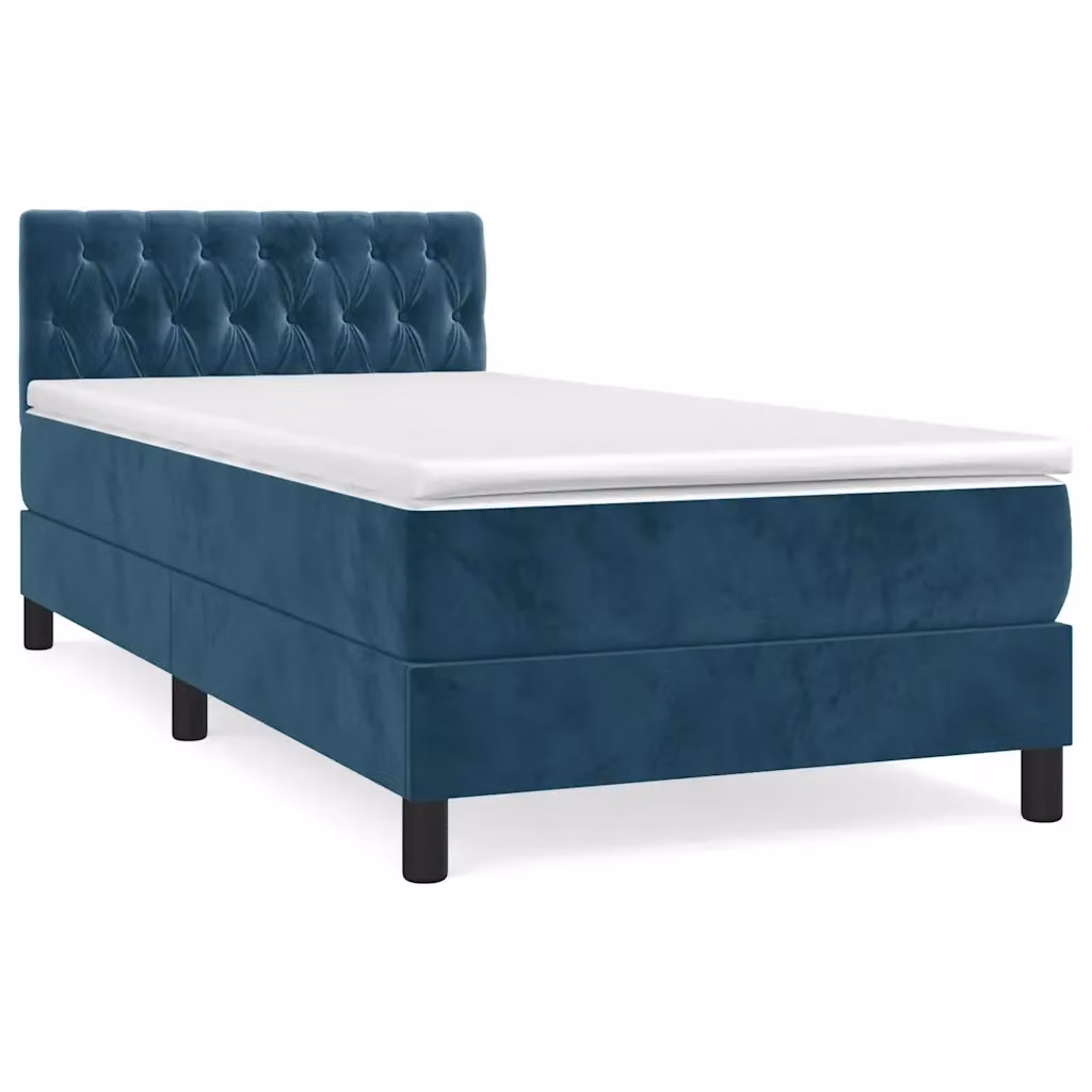 Letto Ibrido con Giroletto a Molle e Materasso vidaXL in Velluto Blu e Bianco L/P/H: 100 x 200 x 203 cm – 2
