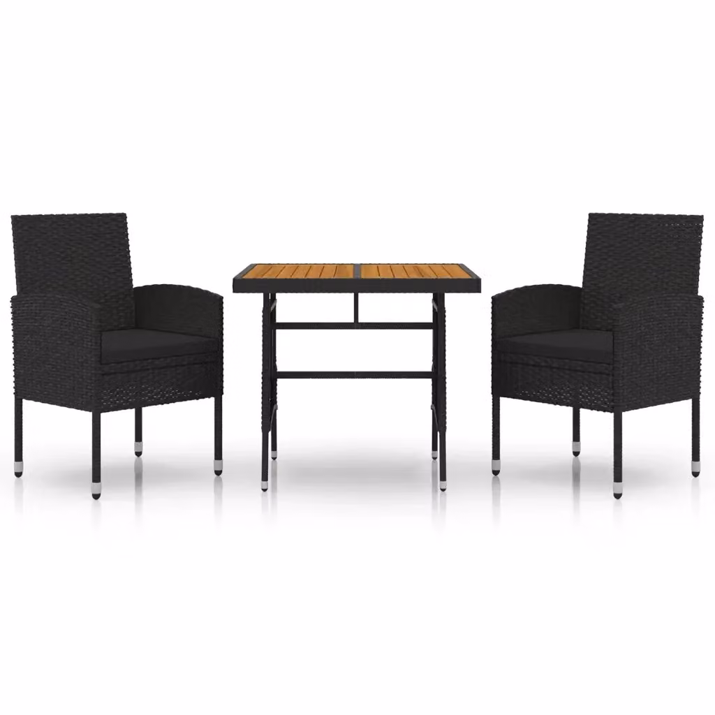 Set da pranzo per giardino e terrazza vidaXL in 3 pezzi in polyrattan nero con legno di acacia – 2