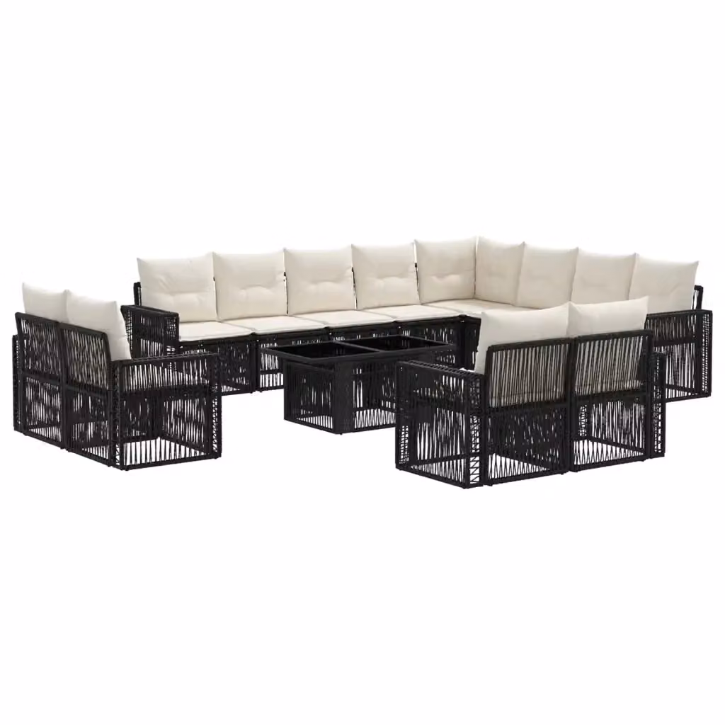 Set Divano da Giardino a Forma di U vidaXL in Polyrattan Nero e Bianco con Tavolino da Esterno e Cuscini – 2