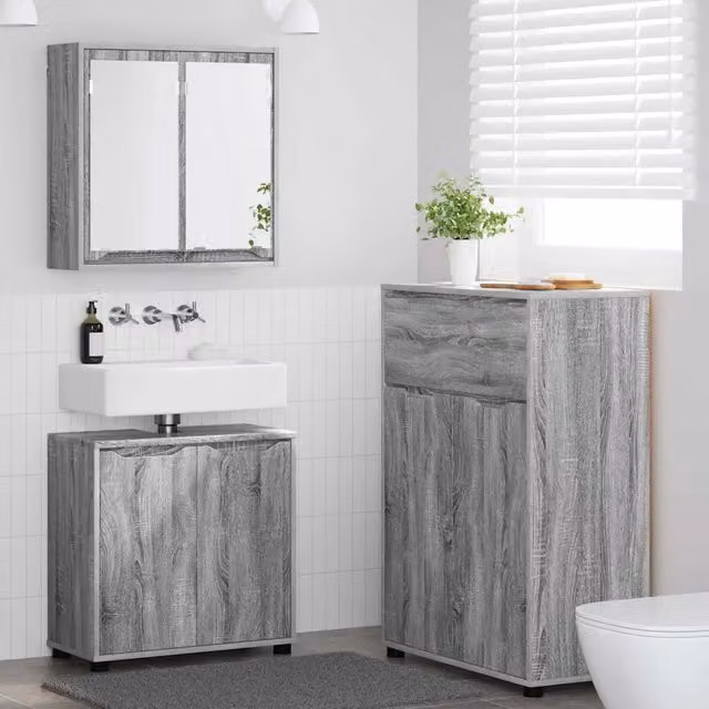 Set di mobili per il bagno 3 pz Grigio Sonoma 3403856