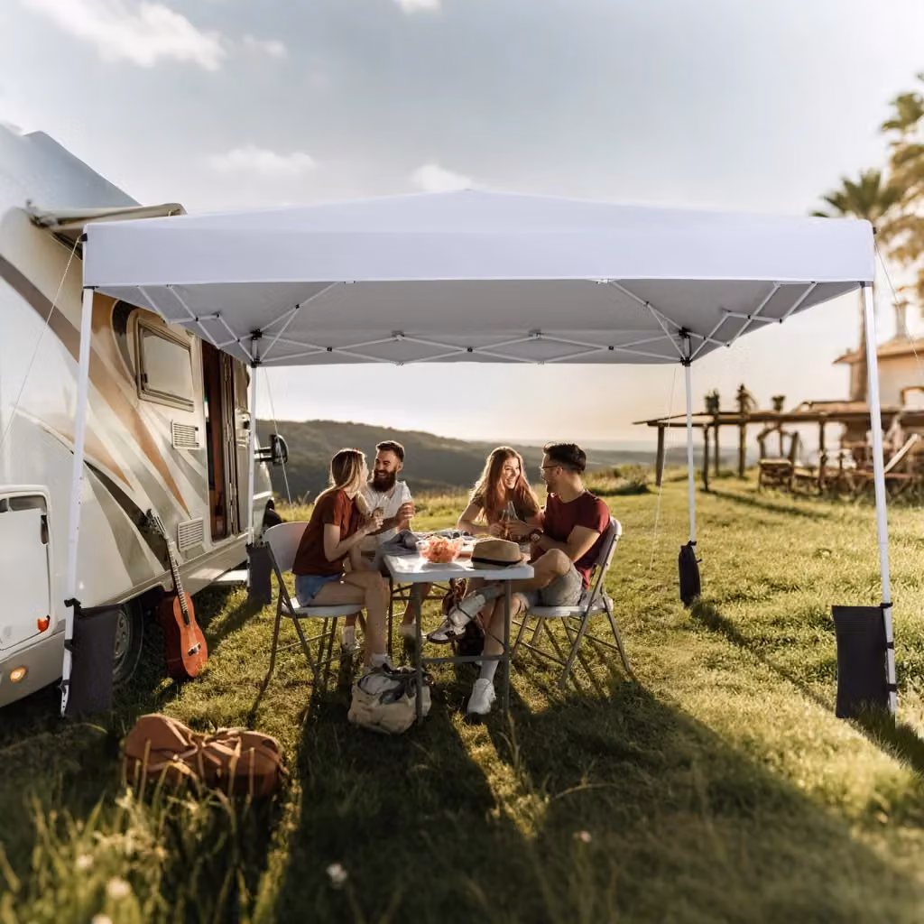 Gazebo da esterno pop up pieghevole regolabile in altezza con 4 sacchi di sabbia e borsa da trasporto Bianco L: 290 cm x P: 290 cm x H: 248 cm – 2
