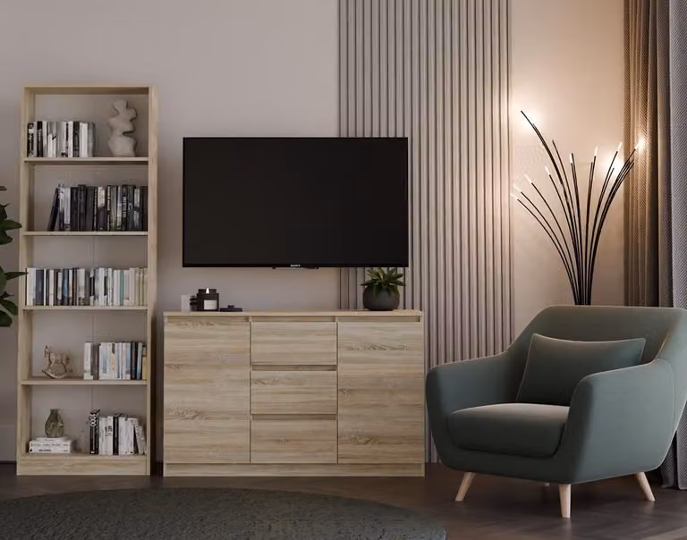 Comodà moderna a 2 ante e 3 cassetti dal design funzionale