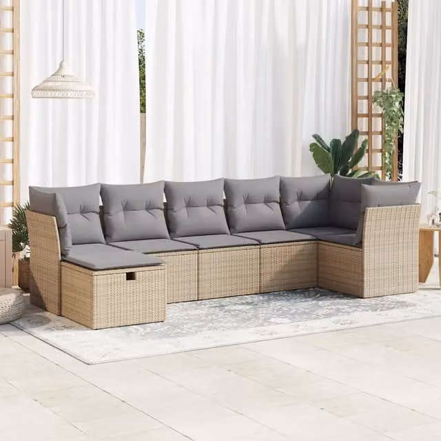 Set Divani da Giardino 7 pz con Cuscini Beige in Polyrattan 3325305