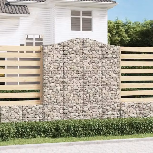 Set di 7 Cesti Gabbioni ad Arco Videx in Acciaio Zincato Colore Argento L/P/H: 200 x 50 x 220/240 cm