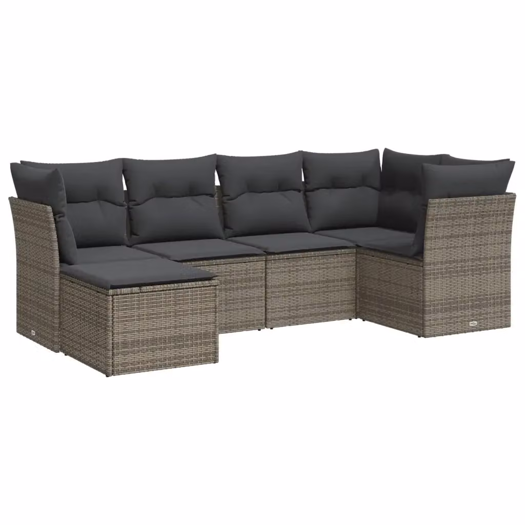 vidaXL Set Divano da Giardino 6 pz a L in Polyrattan Grigio con Cuscini Imbottiti e Coperture Rimovibili – 2