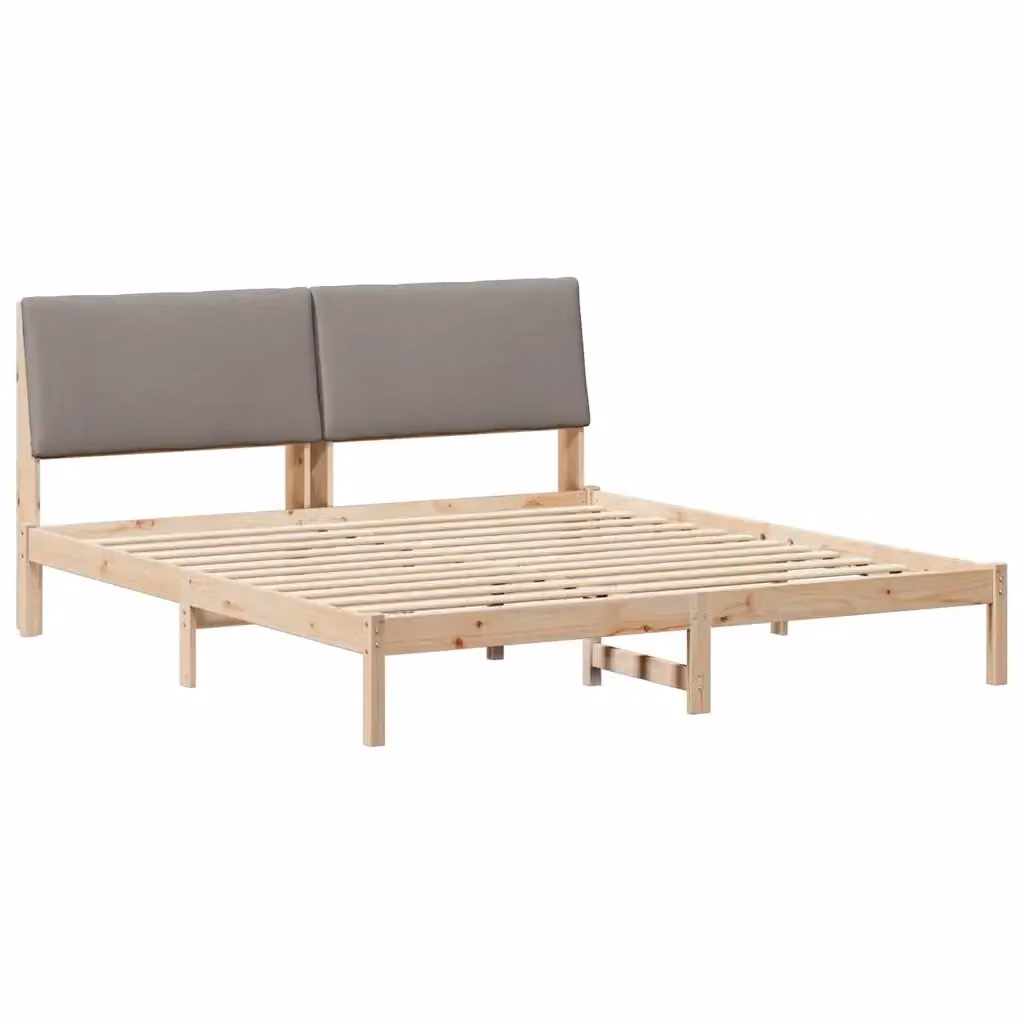 Struttura del letto moderna vidaXL in legno di pino con testiera in tessuto, colori marrone, beige e grigio, L/P/H: 200 x 200 x 93,5 cm – 2
