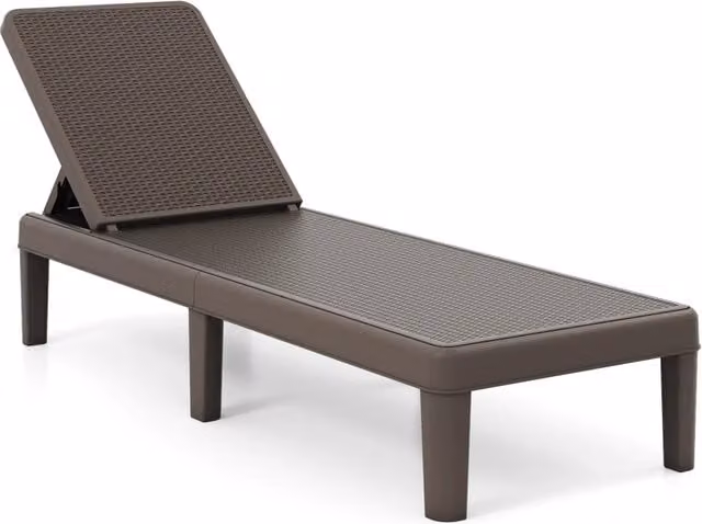 Lettino prendisole da giardino in rattan sintetico con schienale regolabile a 4 livelli, resistente alle intemperie, colore marrone