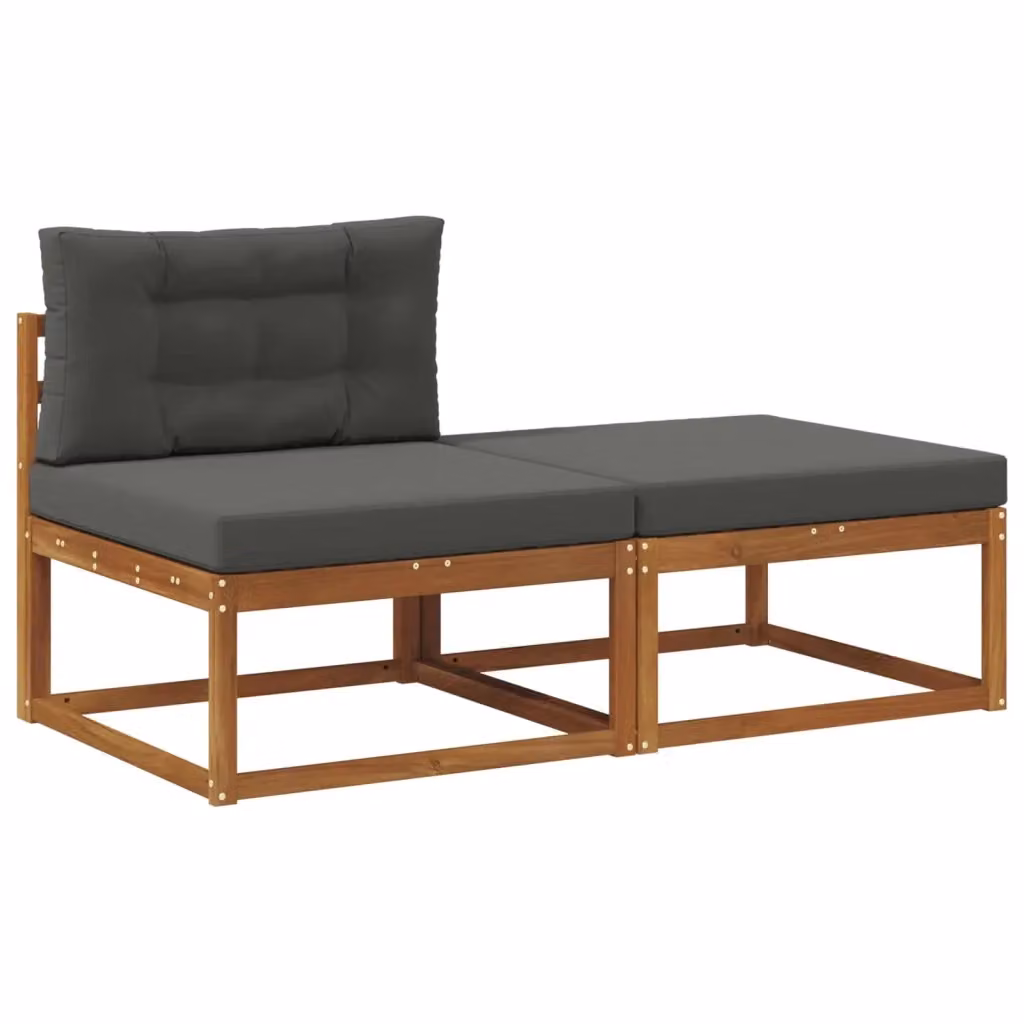 Divano da giardino componibile a L con pouf e cuscini, struttura in legno di acacia e tessuto impermeabile, colore marrone o grigio – 2
