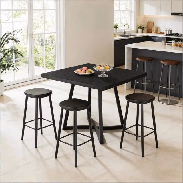 Tavolo quadrato industriale WISHDOR in MDF e metallo nero per cucina, sala da pranzo o ufficio, L/P: 80 x 80 cm