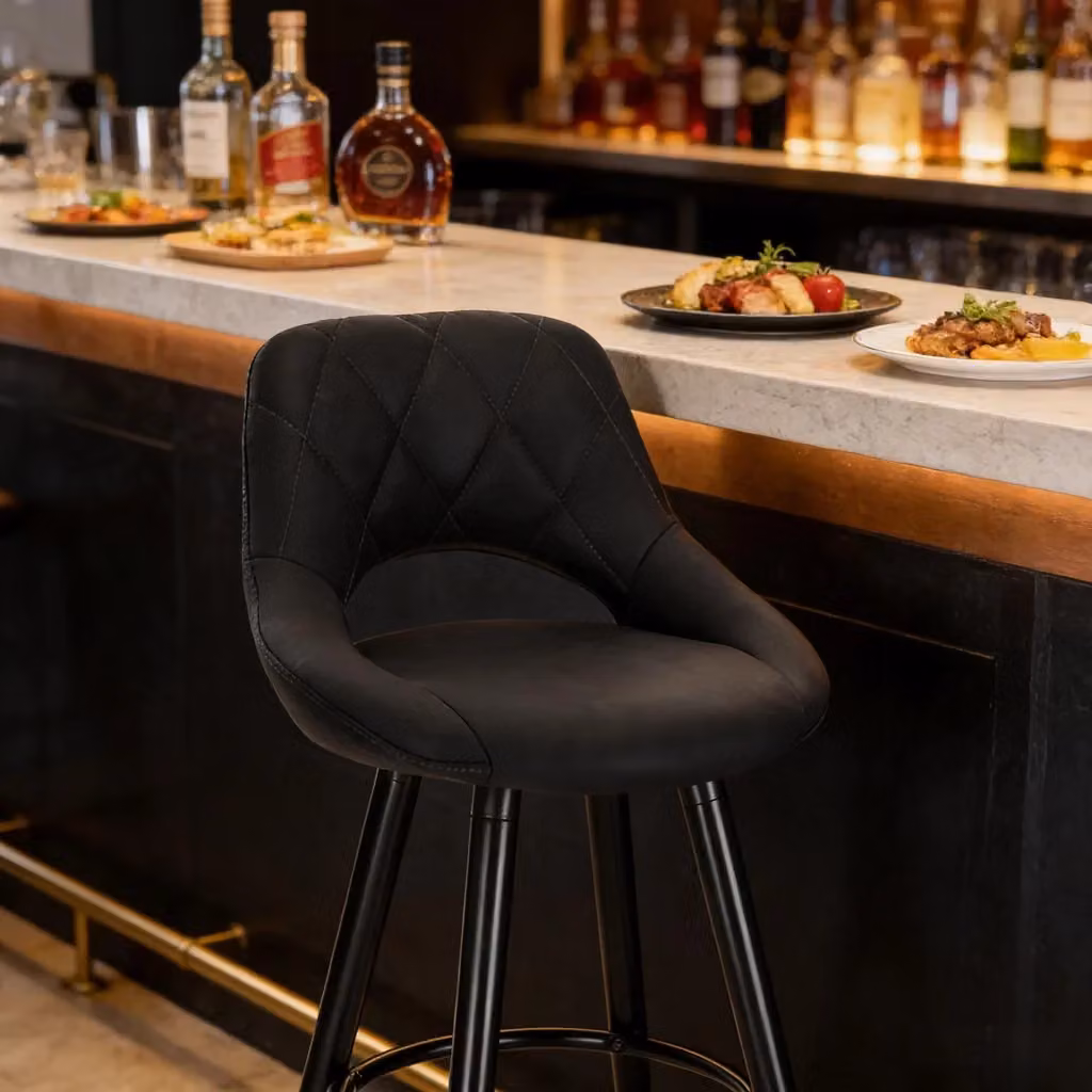 Sgabello da bar moderno Chicfurn in tessuto antracite e nero con struttura in metallo e legno per cucina e soggiorno – 2