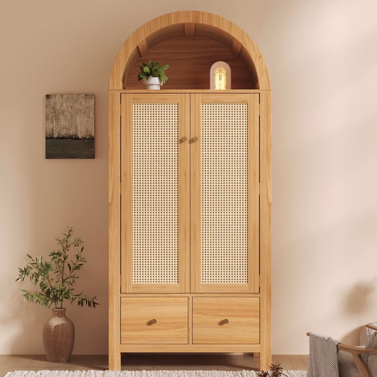 Armadio Abrihome 181x78x45 cm con 2 ante, cassetti e asta appendiabiti, rovere