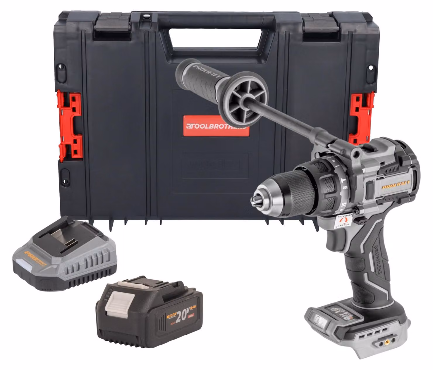 Avvitatore a percussione a batteria ProCraft Industrial CD20C-BB 20 V 120 Nm Brushless + 1x batteria da 4,0 Ah + caricabatterie + valigetta RHINO