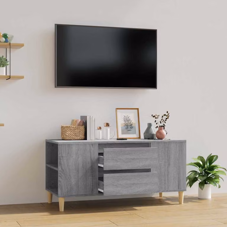 vidaXL Mobile Porta TV in Legno Multistrato Grigio Sonoma con Stile Scandinavo L: 102 cm, P: 44,5 cm, H: 50 cm
