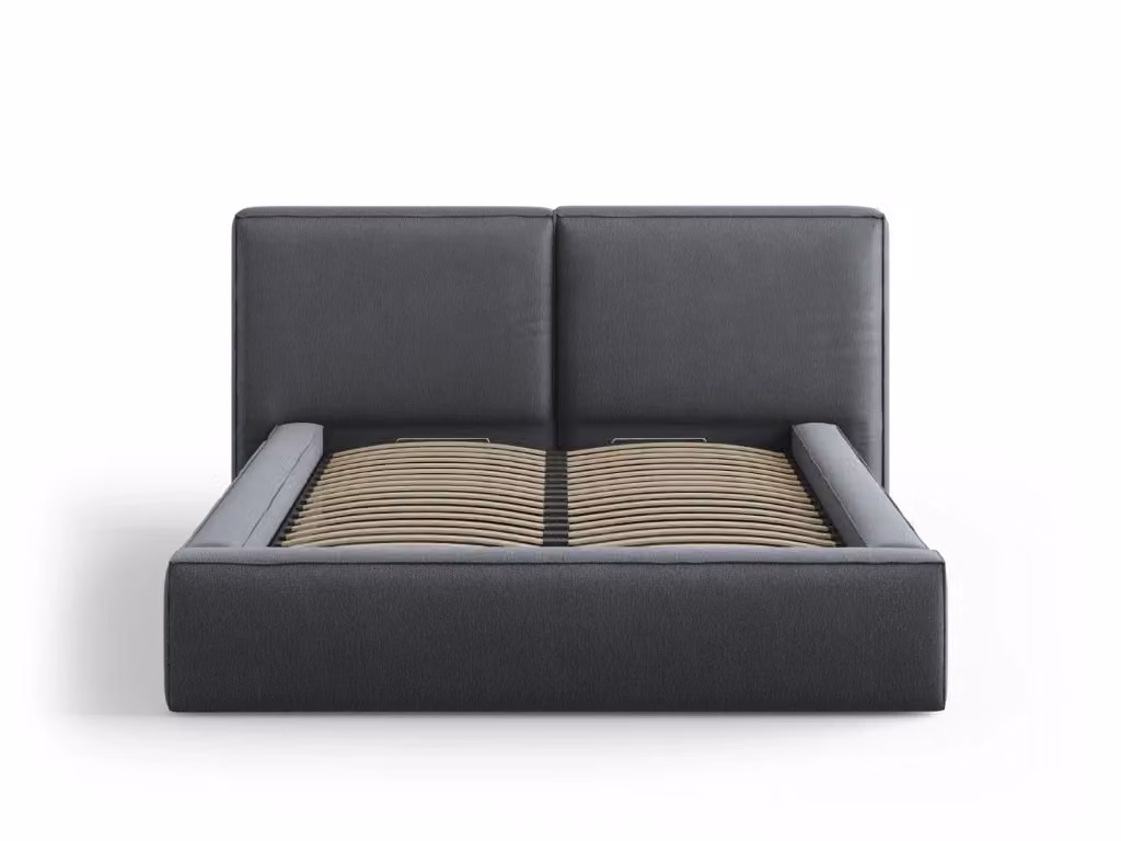Letto con cassettone e testiera doppia Arendal di Cosmopolitan Design in tessuto grigio scuro L: 140 cm, P: 200 cm, H: 104 cm – 2