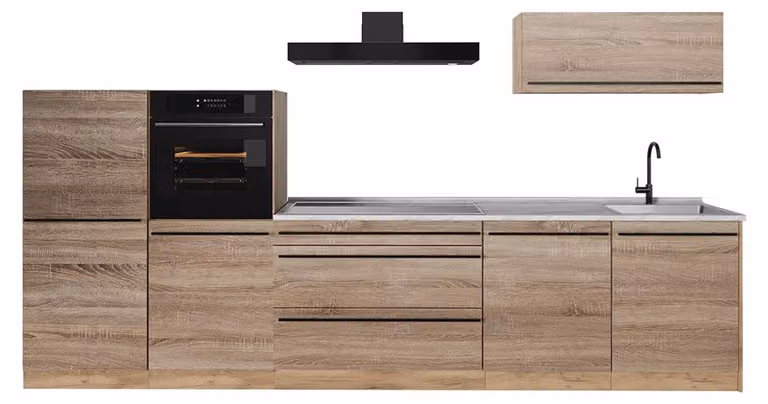 Cucina componibile Vicco R-Line Sonoma/Rovere dorato 340 cm piano di lavoro Marmo, Model 67307