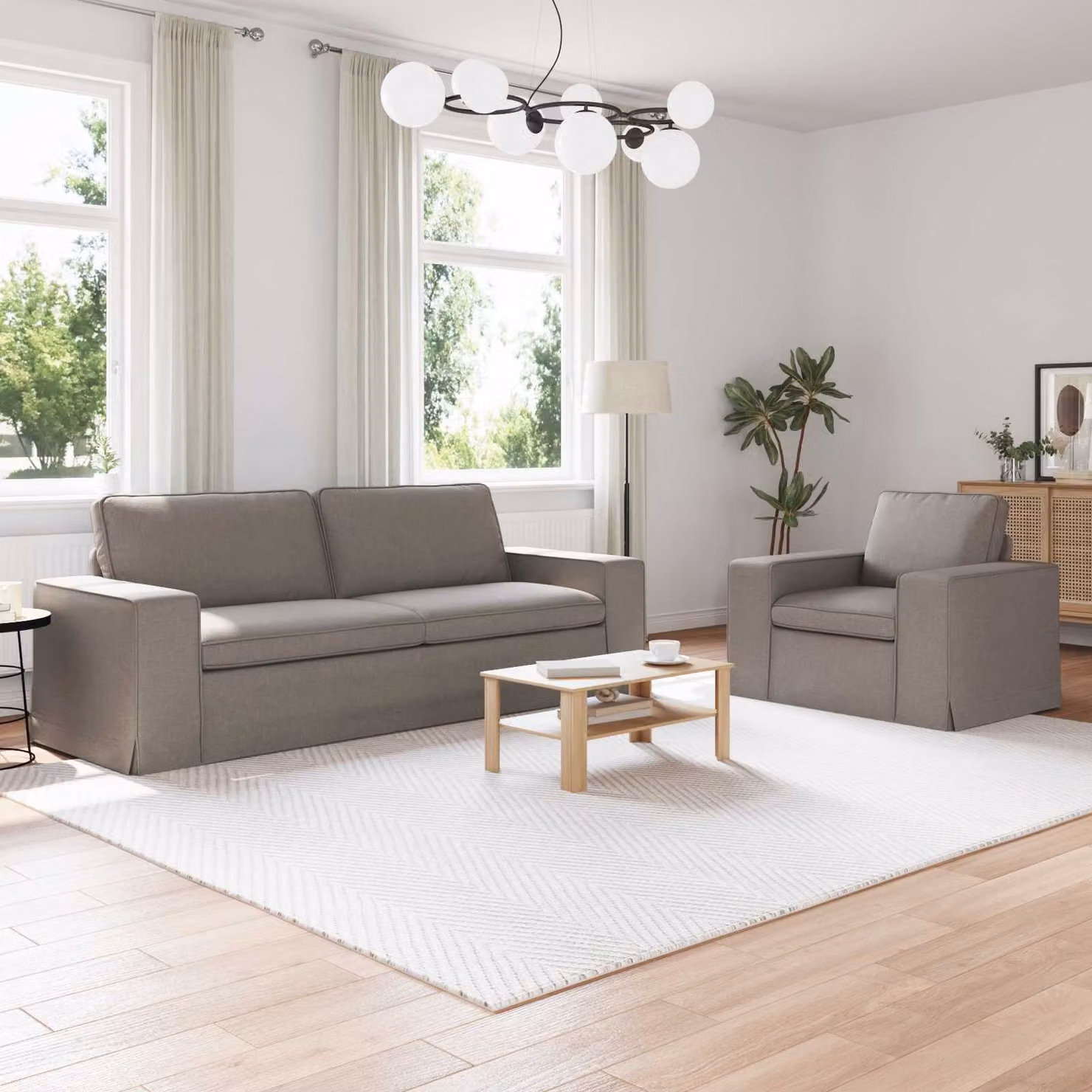 Set di 2 divani angolari Talpa vidaXL in tessuto beige o grigio, L/P/H: 222 x 80 x 82 cm – 1