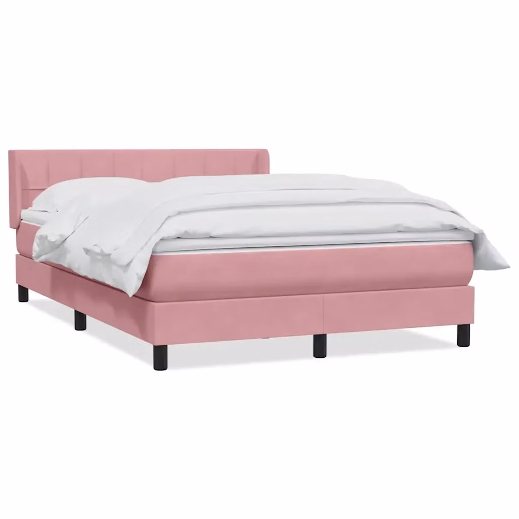 Letto con Giroletto a Molle e Materasso Ibrido vidaXL in Velluto Rosa e Bianco L: 147 cm, P: 213 cm, H: 88 cm – 2