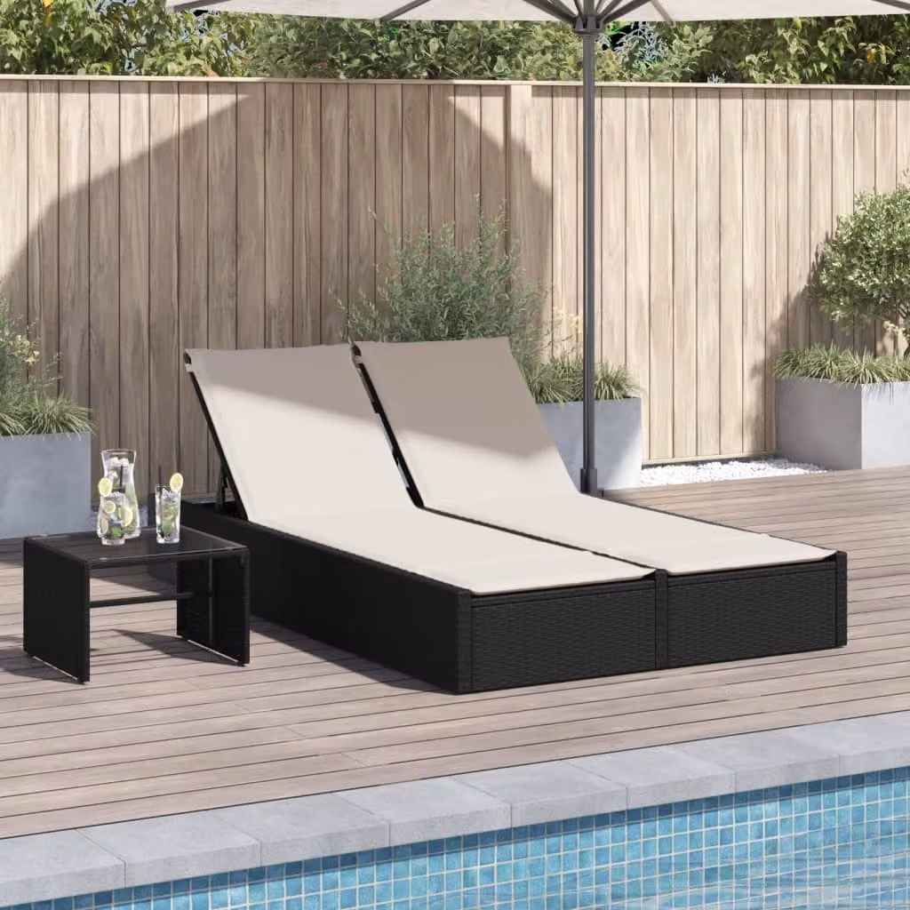vidaXL Lettino Prendisole Doppio in Polyrattan Nero con Cuscini Impermeabili e Poggiatesta Regolabile