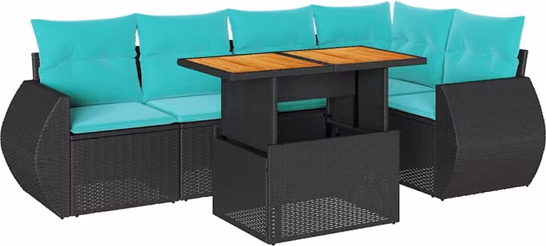 Set Divano da Giardino 6 pz con Cuscini Nero in Polyrattan