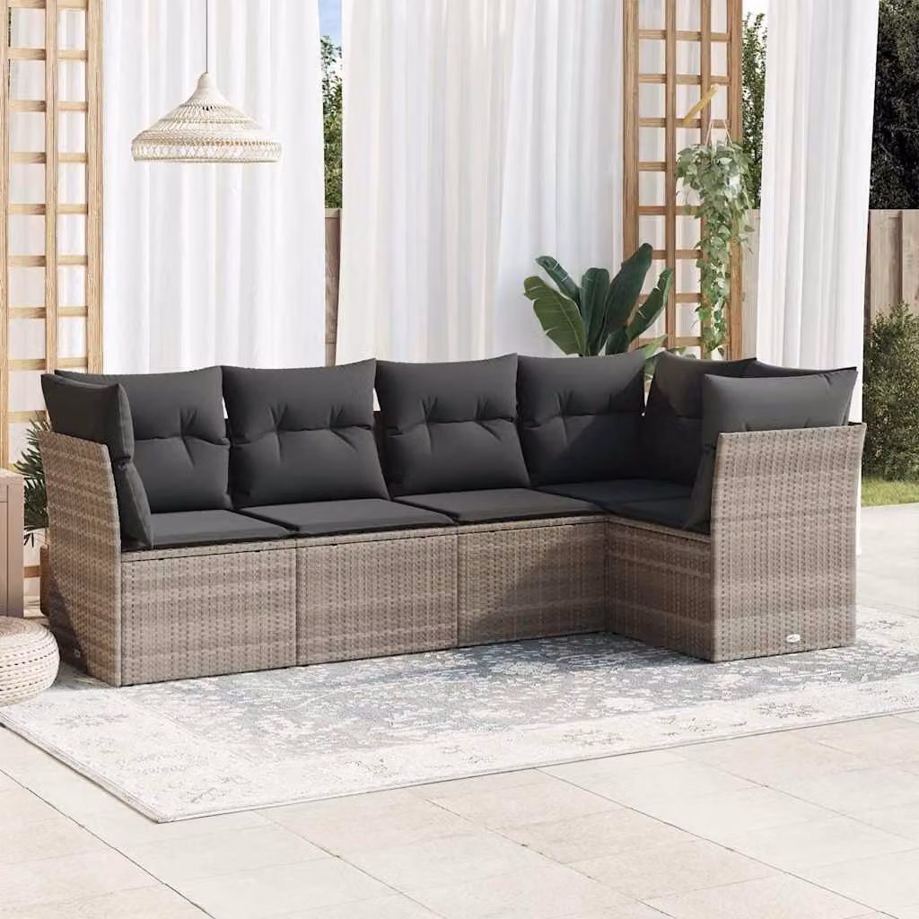 vidaXL Set Divano da Giardino a L con Cuscini Grigio Moderno in Polyrattan e Acciaio – 1