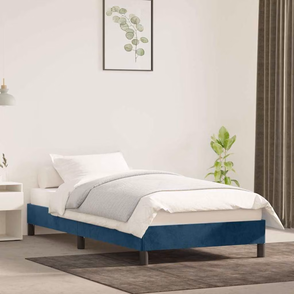 vidaXL Giroletto in Velluto Blu Scuro con Listelli in Legno, L/P: 90 x 200 cm